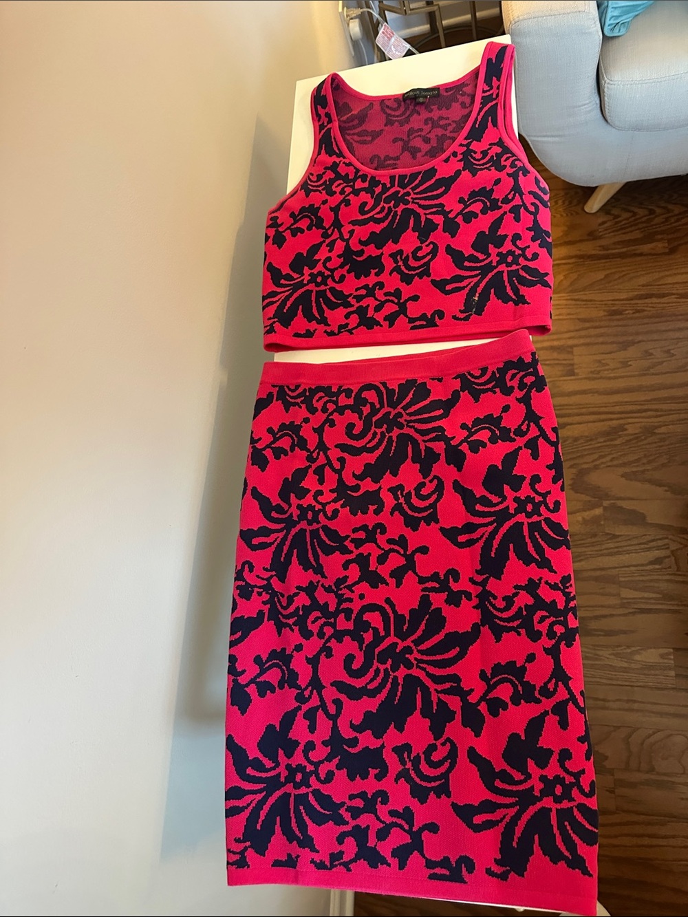 Jealous Tomato Hot Pink and Black Floral Knit Midi Set